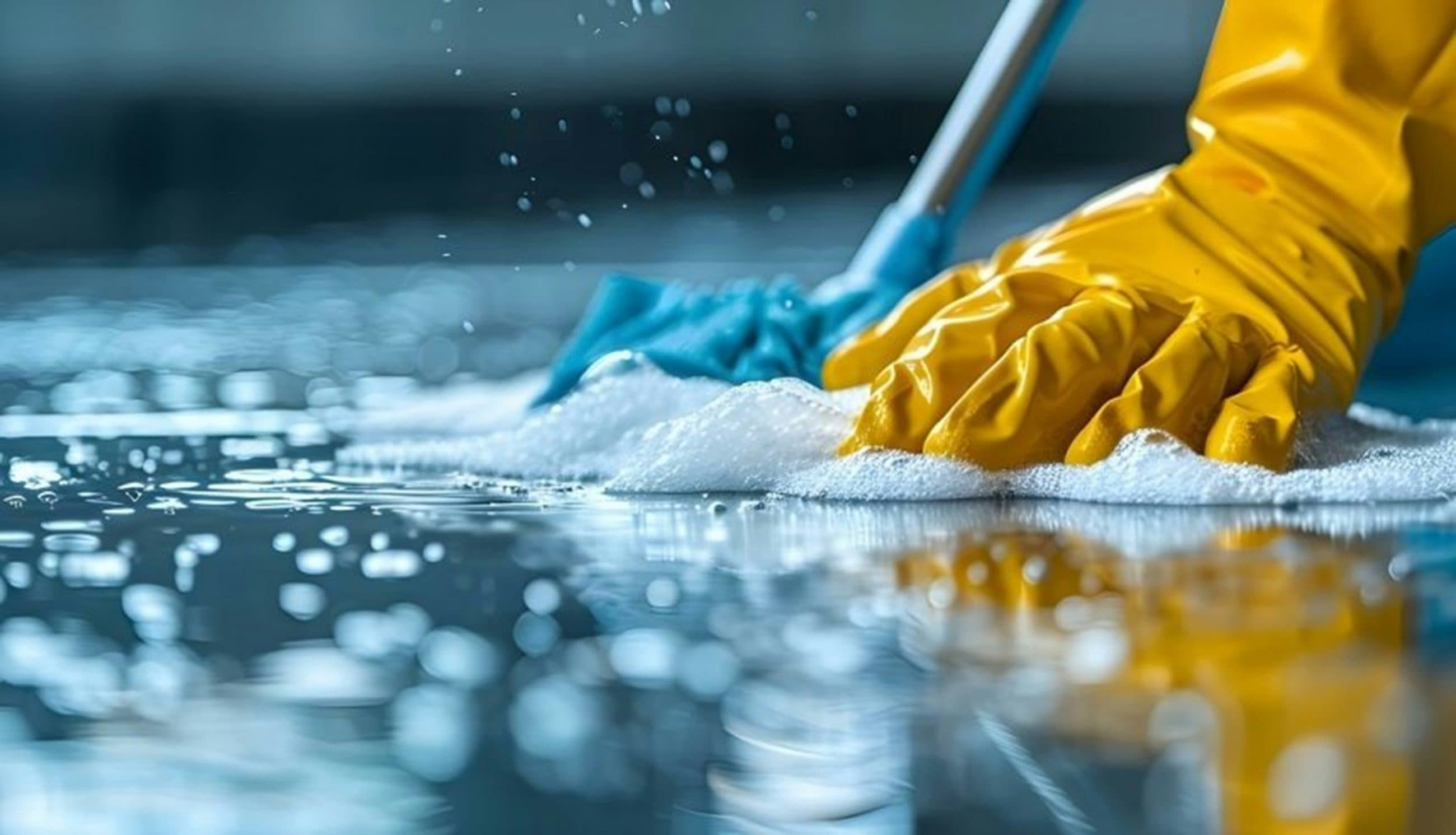 Floor being cleaned and sanitised as part of a scheduled cleaning programme