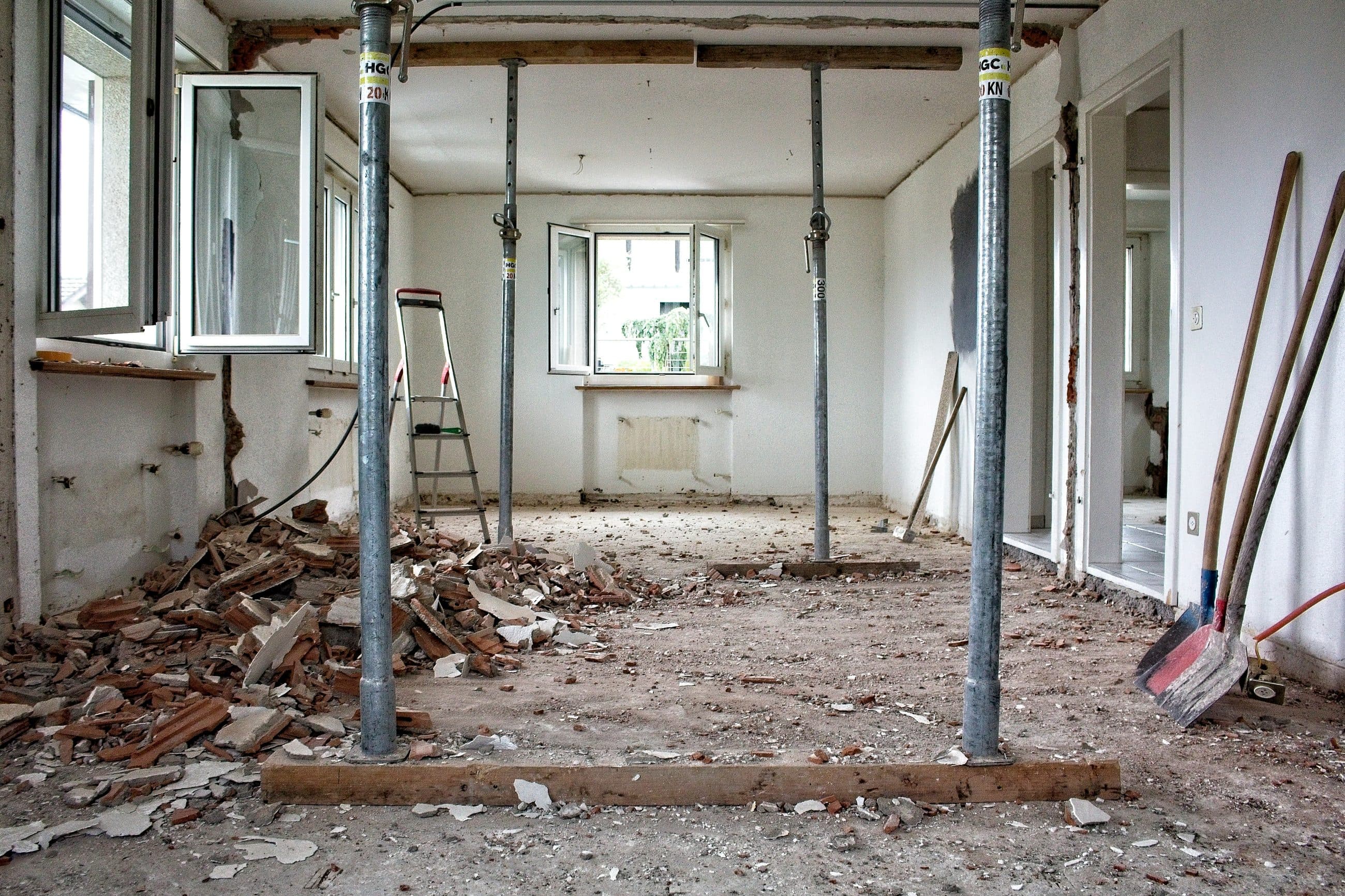 Room supported by acrow props during structural remodelling works